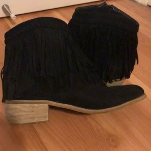 Black fringe cowboy/cowgirl booties.